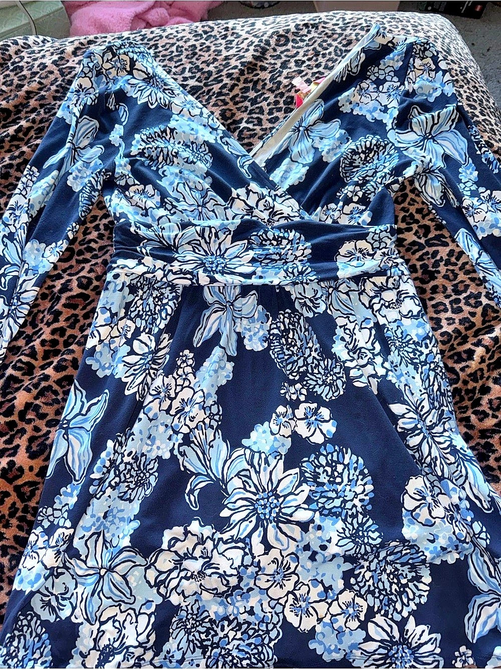Lily Pulitzer Floral Long Sleeve Mini Dress in Blue & White Size Medium